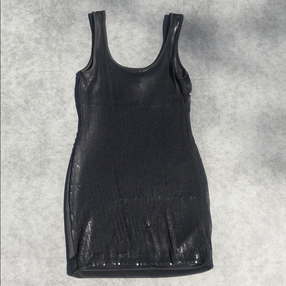 Matte black sequin sexy bodycon tank dress